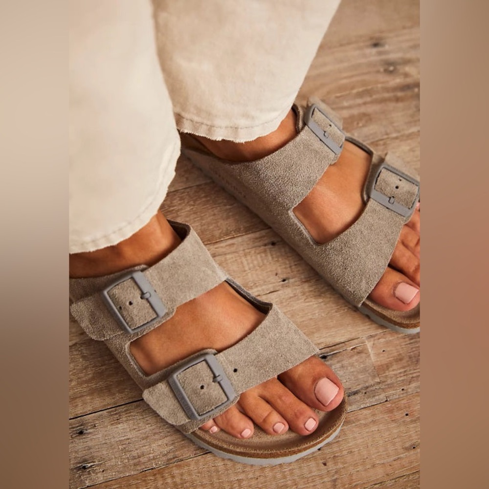 Birkenstock Arizona Suede Leather Soft Footbed - Stone Coin Taupe 39